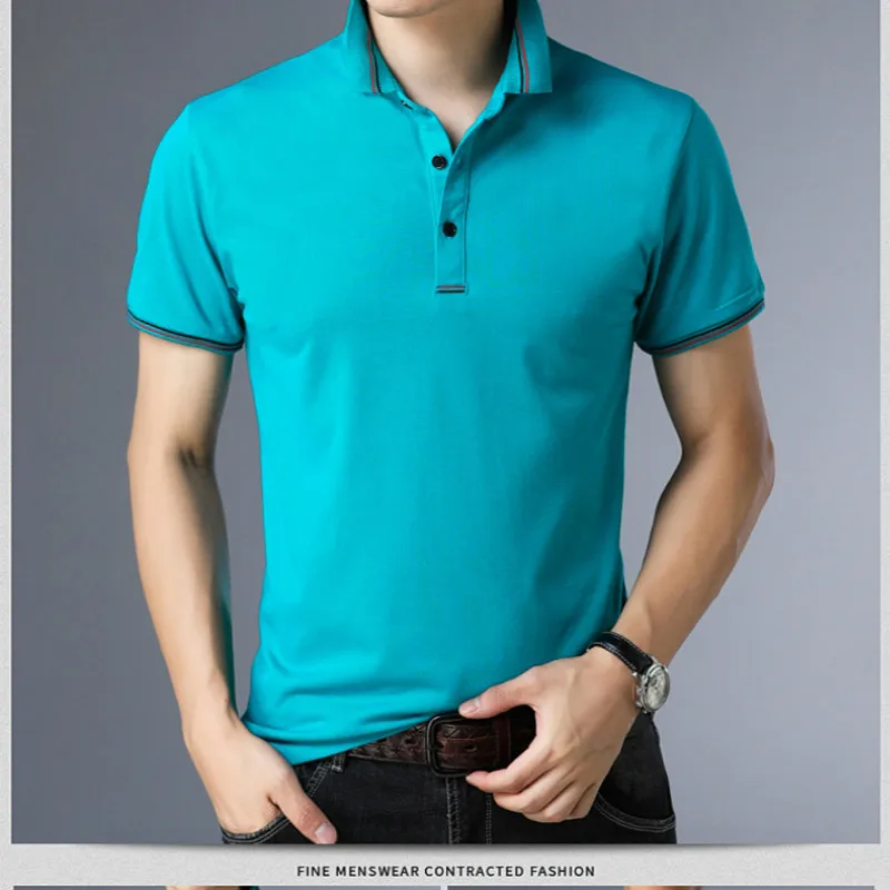  New summer 2019 lapel plain color Polo shirt men's short-sleeved casual men's shirts slim fit Polo 