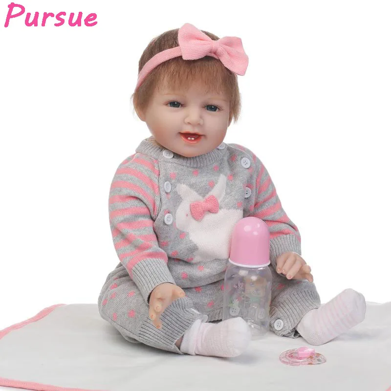 

Pursue 22"/55cm Smile Baby Face Bebe Reborn Silicone Realista Doll for Sale bonecas reborn bebes silicone menina 55cm Brown Eyes