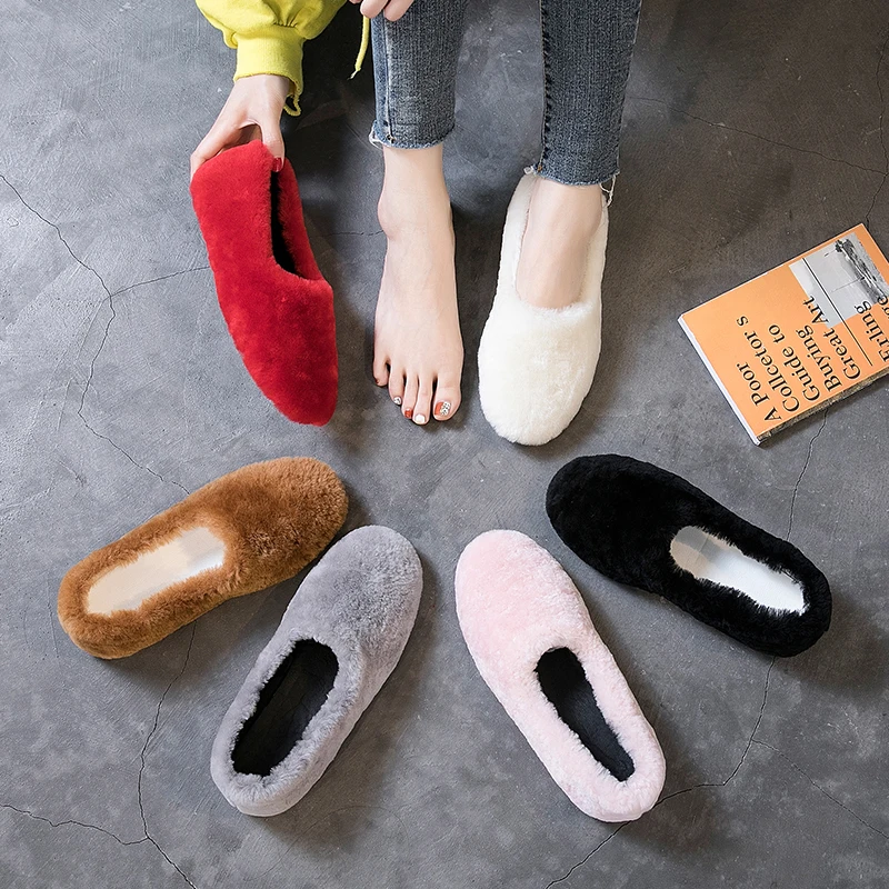 

Real fur Shoes Women Loafers Warm Soft Winter Shoes Female Moccasins Casual Outdoor Footwear Fashion Sneaker Wool Ladies Shoes