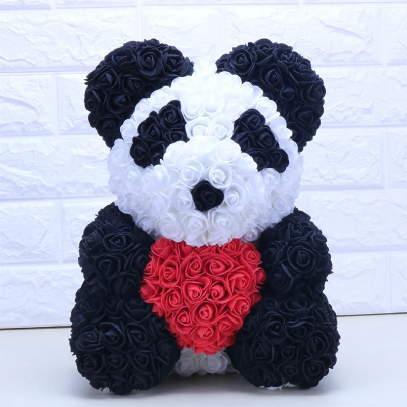 40CM Love Heart Rose Panda Bear Artificial Flowers Soap Foam Rose Flower Panda Christmas Gifts for Women Valentine's Day Gift