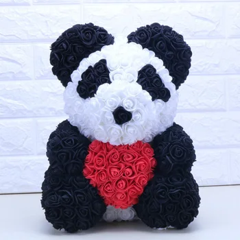 

40CM Love Heart Rose Panda Bear Artificial Flowers Soap Foam Rose Flower Panda Christmas Gifts for Women Valentine's Day Gift