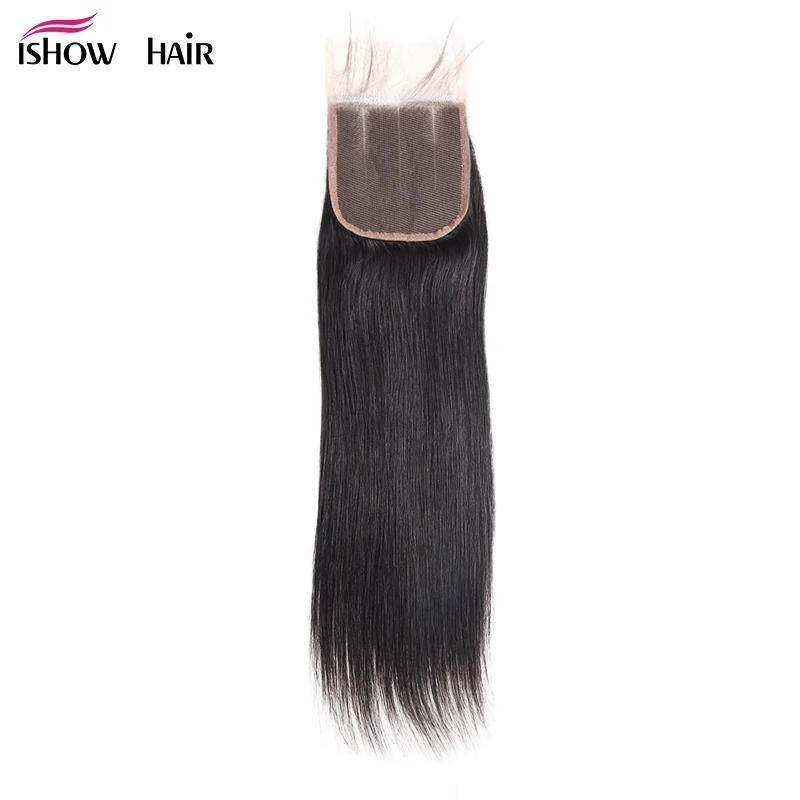 

Ishow Hair Peruvian Straight Hair Lace Closure Free Middle Three Part Non Remy Human Hair Closure 4"x4" Swiss Lace 1 Piece