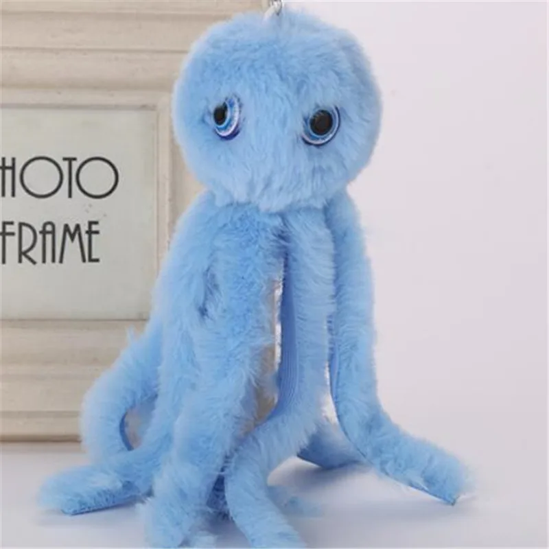 

WKOUD Charms Cute Octopus Keychains Women Pompom Artificial Rabbit Fur Car Key Ring Long Tassel Fluffy Key Chain Bag Jewelry