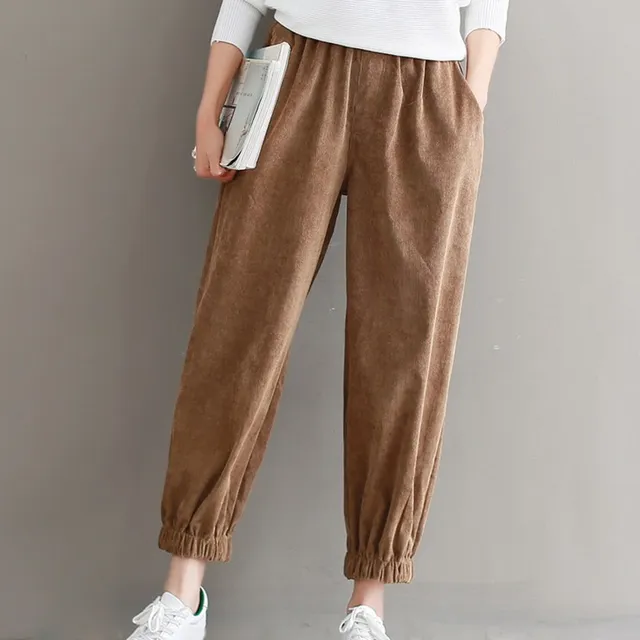 Mferlier Autumn Winter Corduroy Pants Elastic Waist Side Pockets ...