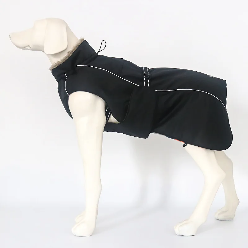 Водонепроницаемая куртка для больших собак, зимняя одежда для собак, флисовая одежда для домашних животных, теплое ветрозащитное пальто для больших собак, черные, красные товары для собак - Цвет: Черный