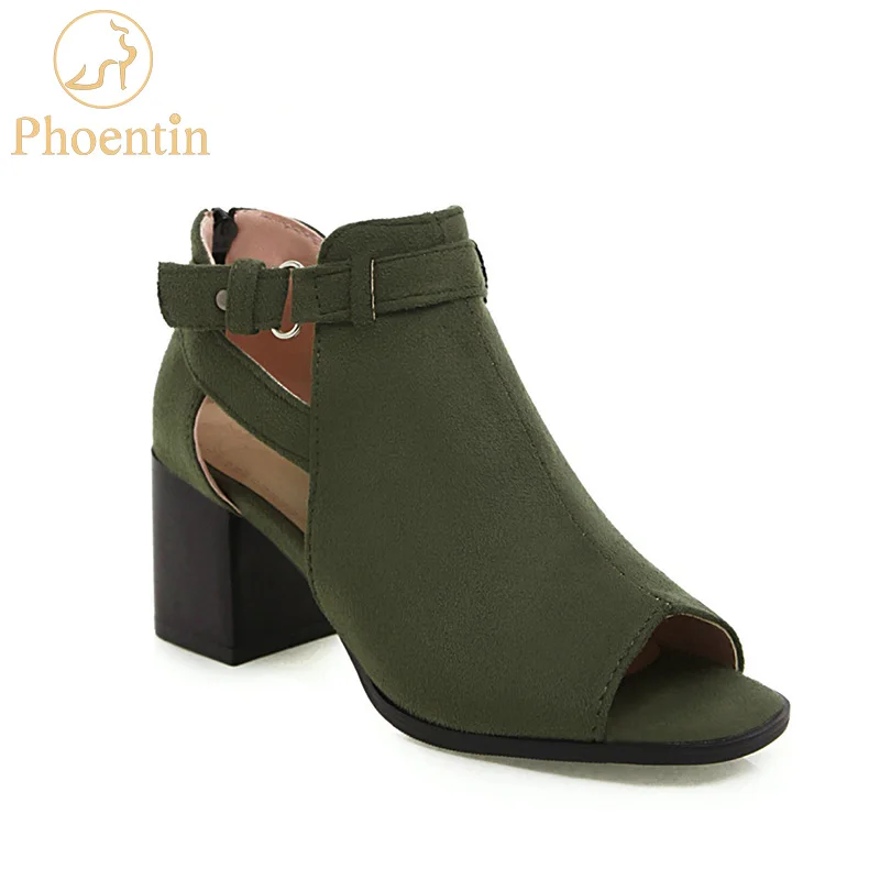 

Phoentin peep toe gladiator pumps shoes spring autumn rome ladies shoes back zipper closure high heels big size army green FT638