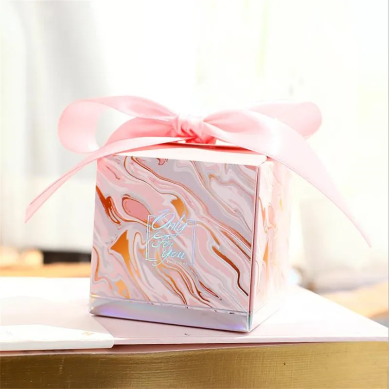 Горячее тиснение мраморная коробка с лентой для Baby Shower Конфеты diy Свадьба День