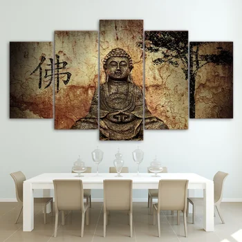 

No framed Large 5pcs Abstract Printed Hotoke Buddhism Buddha Painting Picture Home Decor Buddha Canvas Art For Bed Room