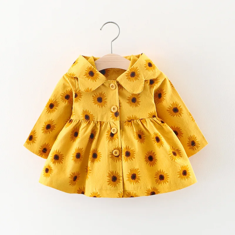 Осенняя куртка с капюшоном и длинными рукавами с цветочным принтом для новорожденных девочек кардиган принцессы Детская верхняя одежда, пальто Тренч Casaco S5699
