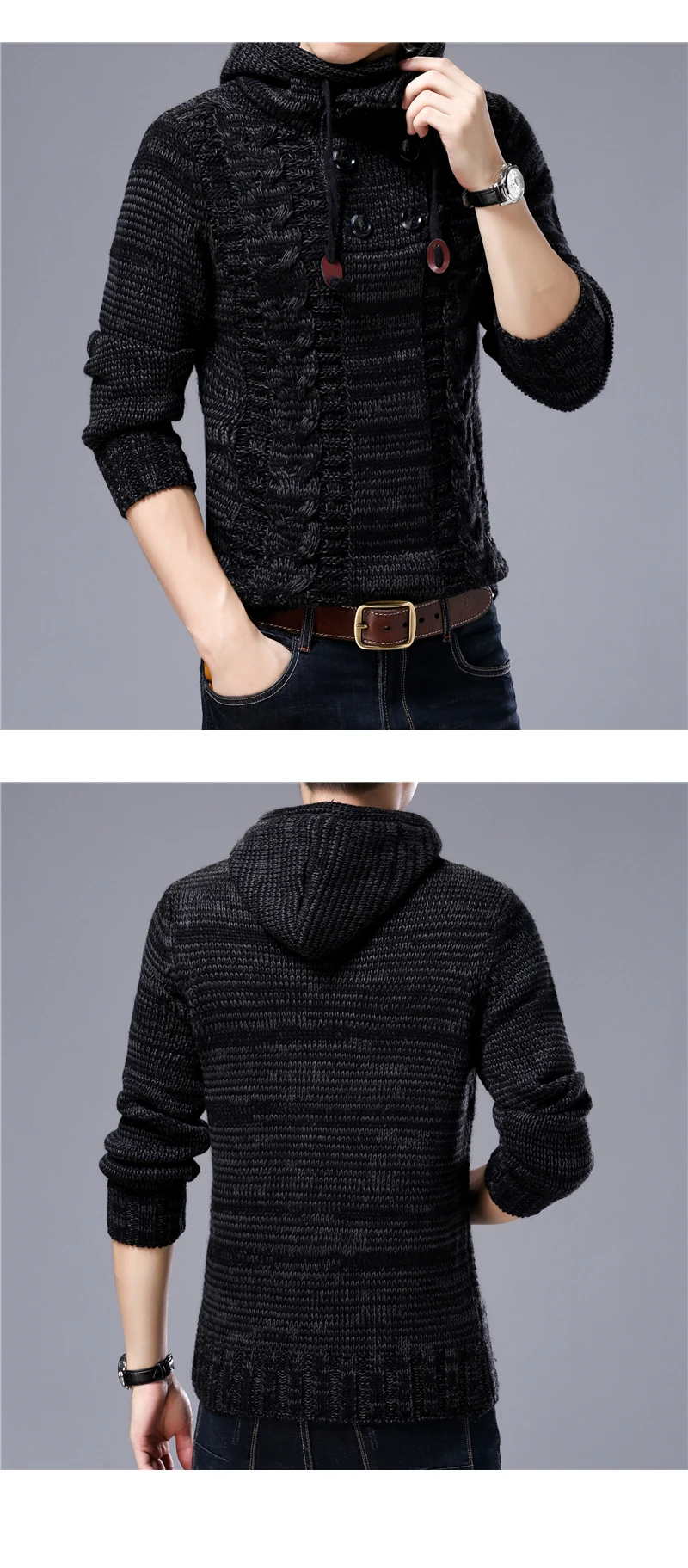 QUANBO мужской свитер брендовая одежда новый зимний thinck теплый вязаный свитер кардиган мужской моды с капюшоном 35% шерсть свитер пальто S-4XL