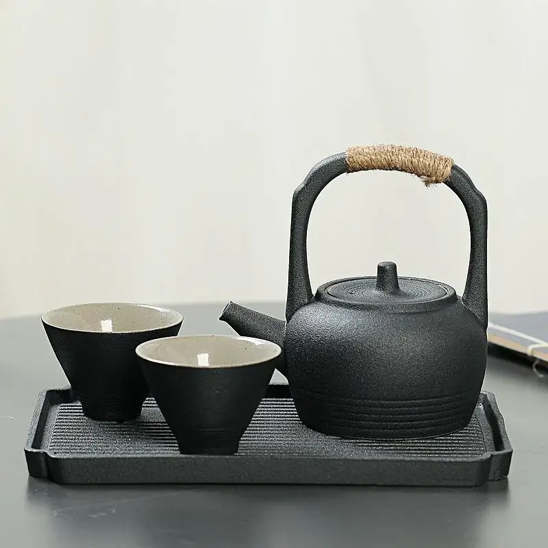 Китайский Стиль изысканный чай из нержавеющей стали набор чайный набор кунг-фу для Чай пуэр из провинции Чай путешествия черный Керамика Чай комплект один Чай горшок две чашки подарочная коробка