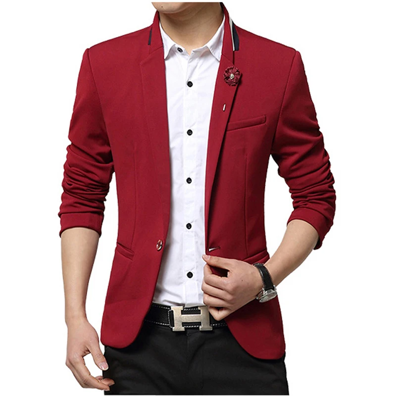 Red Flower Brooch Decoration Male Blazer Colorful Stripe Collar Single