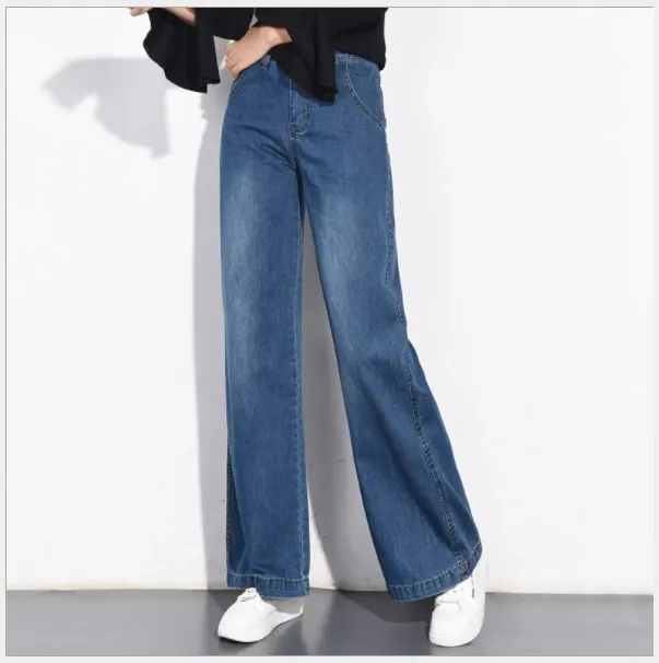 Women's Wide Leg Denim Jeans Pants Female High Waisted Blue Jeans Straight Boot Cut Womens Bell Bottom Jeans Women
