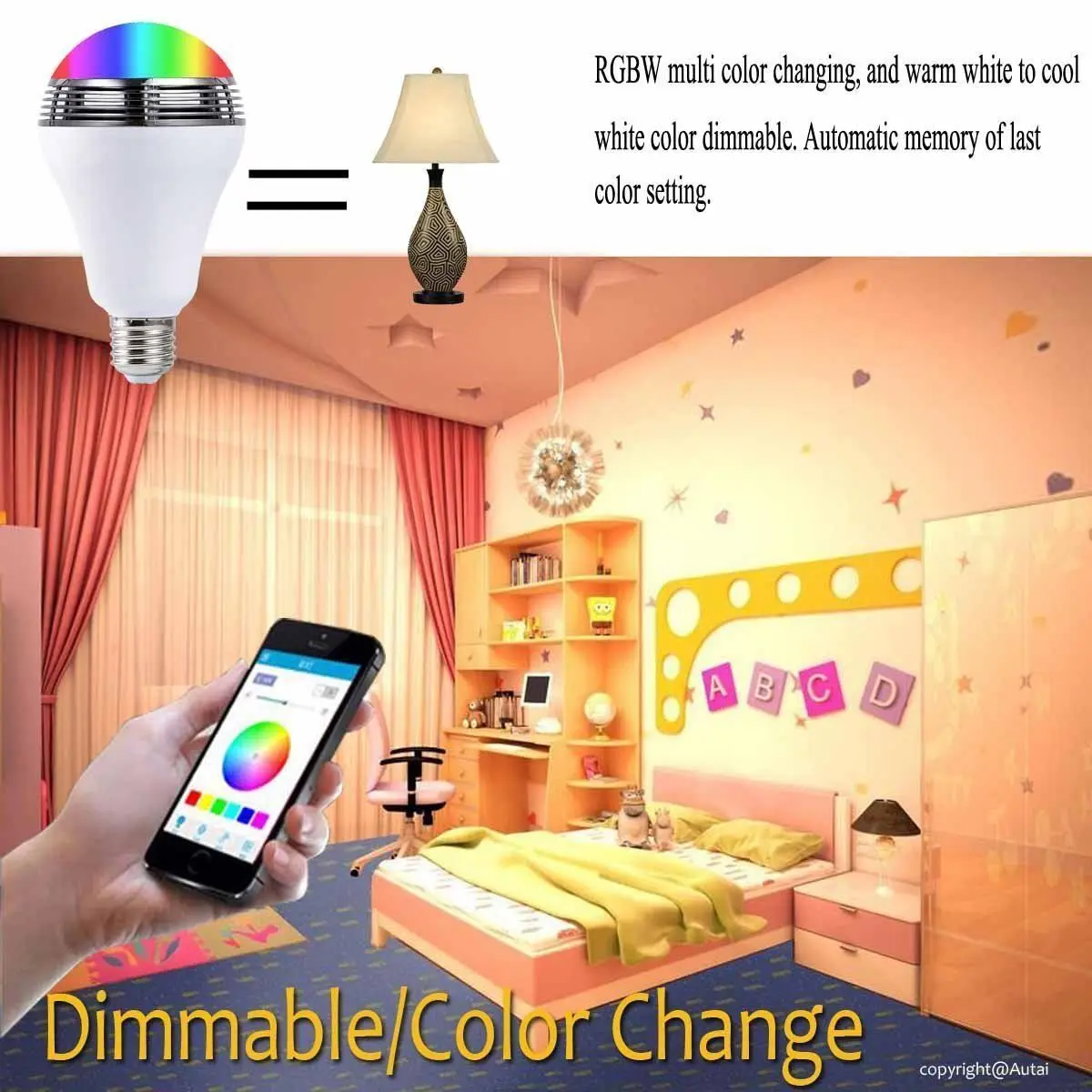 Лампочка Bluetooth Smart Light E27 лампа 9 Вт умный светодиодный свет лампы Bluetooth Управление RGB Цвет музыка Динамик таймер