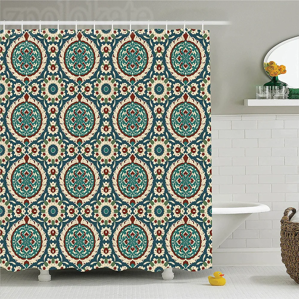Arabian Decor Shower Curtain Set Mod Graphic Design Of Classic Ancient