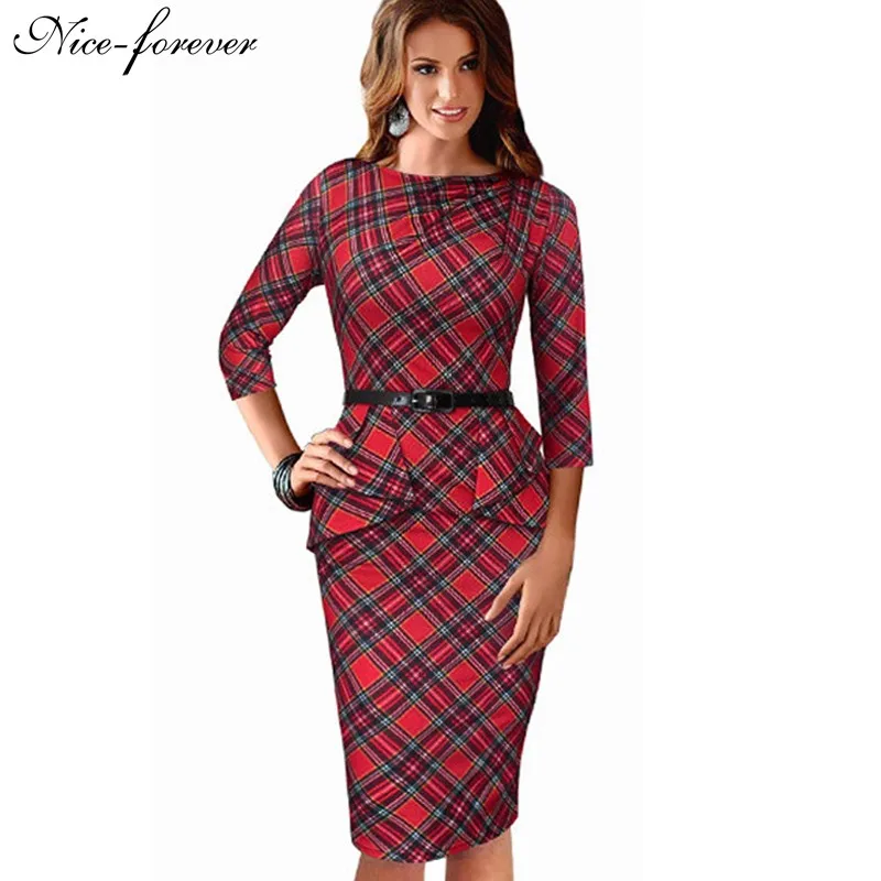 Nice forever Spring Lady Vintage font b Tartan b font Red New Year Fitted Dress O