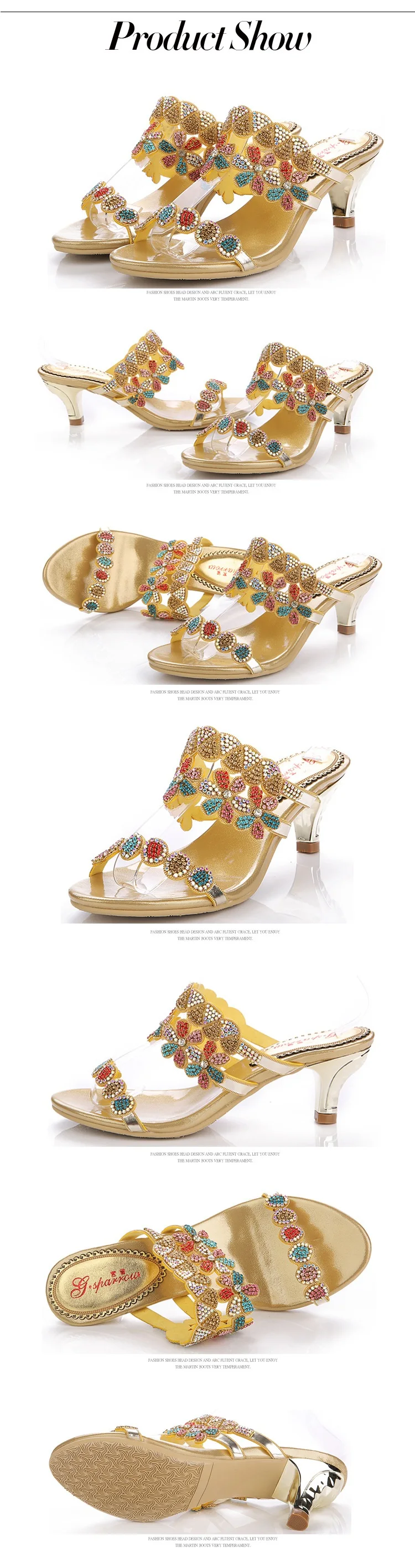 G-sparrow New Womens Gold Diamond Women Shoes Rhinestones Stiletto Slippers High Heel Sandals Wedding3