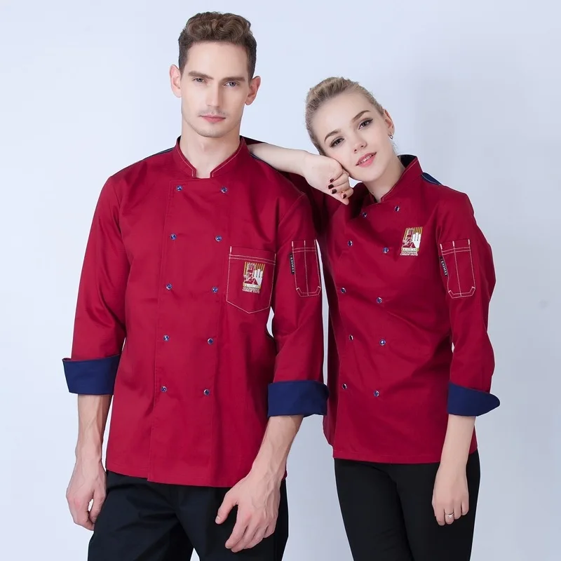 

Restaurant Chef Uniform Long Sleeve Adult New Autumn and Winter Kitchen Equipment Wear Uniforms Male Chef Jacket B-5923