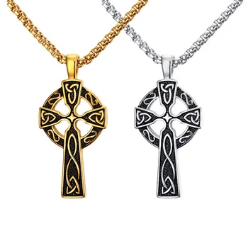 

Vintage Punk Style Titanium Steel Celtics Cross Pendants Necklace for Men Viking Concentric Knot Jewerly Male female