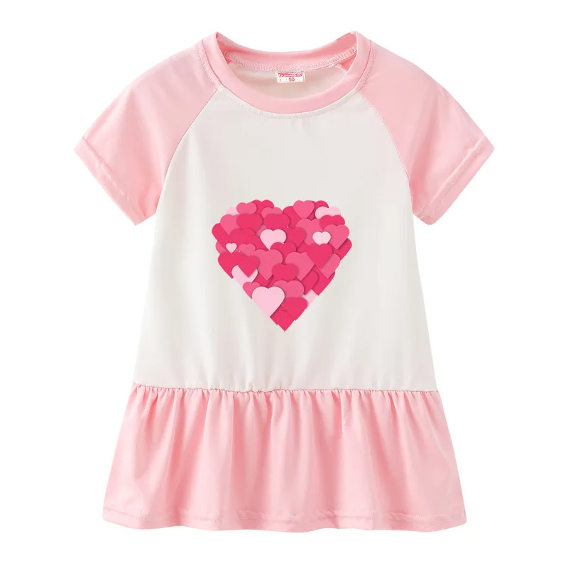 Summer Casual Printed Baby Princess Girls Short-Sleeved Dress Pink Patchwork Girls Clothes For 2-7 Years Old Summer Casual Printed Baby Princess Girls Short-Sleeved Dress Pink Patchwork Girls Clothes For 2-7 Years Old
