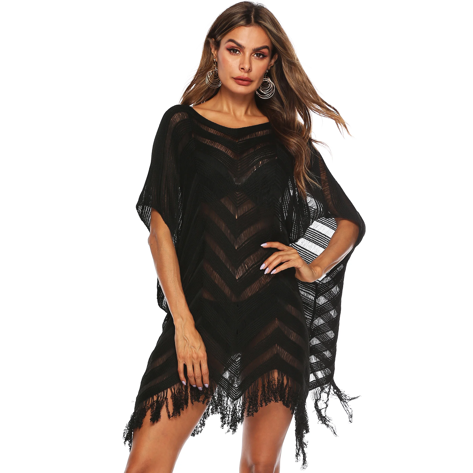 

HUAN BEAUTY Hot Women Beachwear Swimwear Bikini Cover Up Wear Ladies White Hollowing Out Blouse Summer Perspectivity HB-OA19156