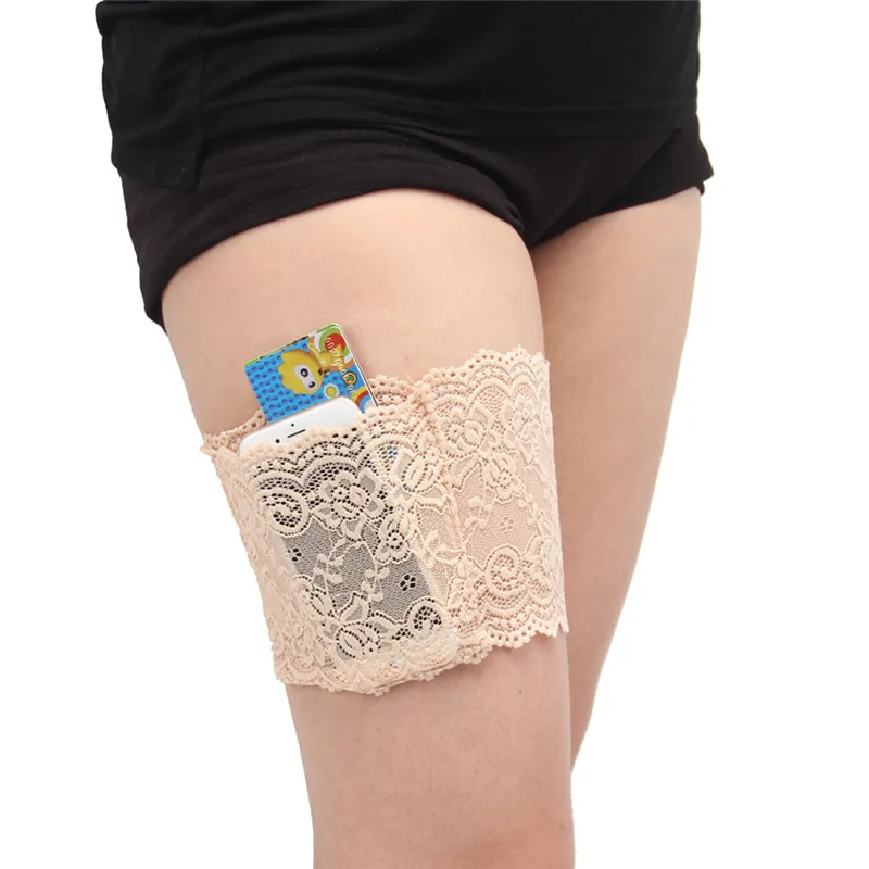 

2019 Thigh Bands Black Summer Sexy Lace Flower Women Anti-skid Socks Thigh Garters Leg Warmers Leg Warmers Cuffs Phone Pocket