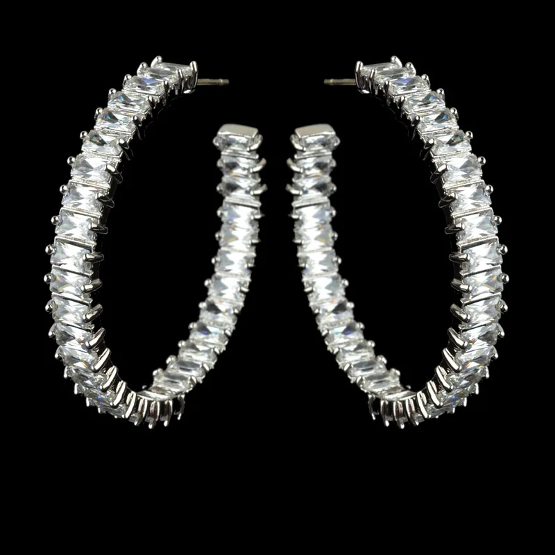 

New design luxury white/pink color AAA Cubic Zirconia hoop earrings for women,high quality fashion party/wedding jewelry