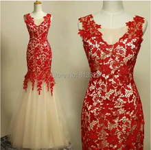 Vestidos 2017 modische v-ausschnitt handgefertigte appliqued bodenlangen spitze Tüll meerjungfrau abendkleid