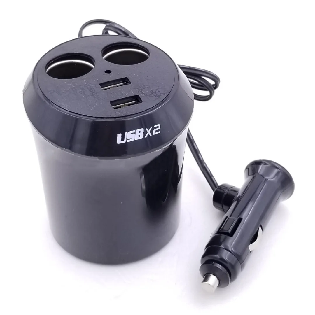 1pc Cup Shape DC5V 2 Way Car Cigarette Lighter Socket 1A Dual USB Charger Splitter Adapter LED Light