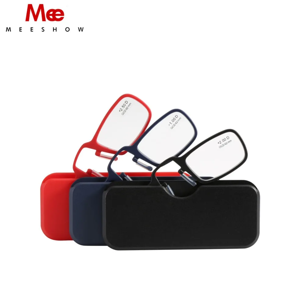 

New reading Lightweight Mini Nose Clip On Resin Lens Reading Glasses TR90,power +1.0-+3.5 Portable Wallet Reader With Case 1575
