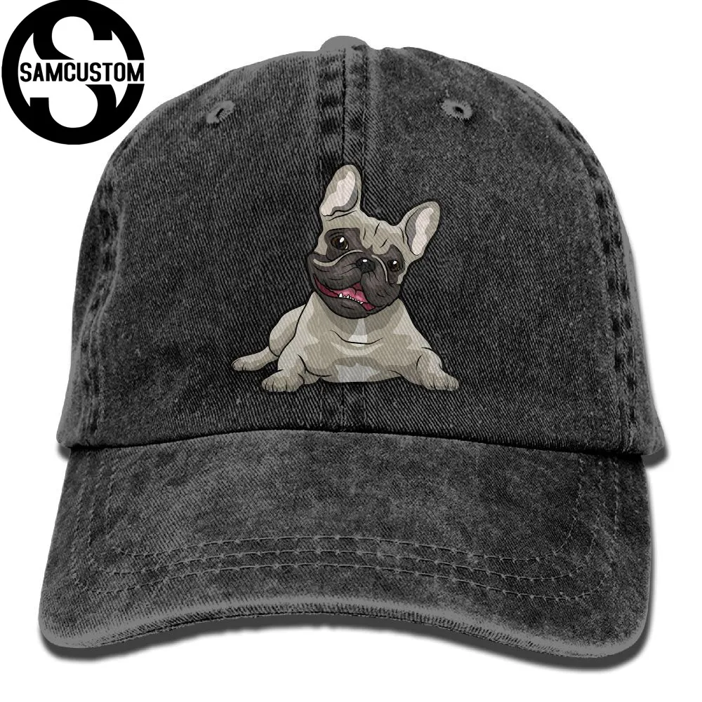 

SAMCUSTOM french bulldog 3D Creative personality Washed Denim Hats Autumn Summer Men Women Golf Sunblock Hockey Caps