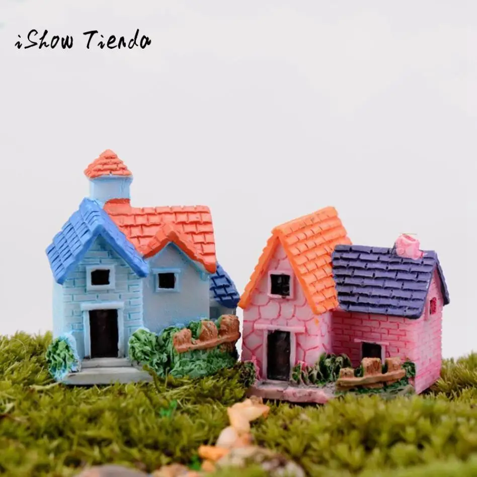 

1Pc Cute Mini Resin House Miniature House Fairy Garden Micro Landscape Home Gard vintage figurine home decoration accessories
