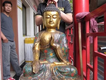 

008511 29"Nepal Buddhism Bronze handwork cloisonne Sakyamuni Tathagata Buddha Statue