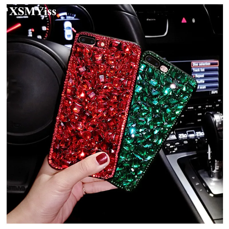 

For iPhone XS MAX XR X 6 6S 8 7 Plus Luxury Girls Fashion Glitter Diamond Bling Red Rhinestone Phone Case Soft TPU Back Cover