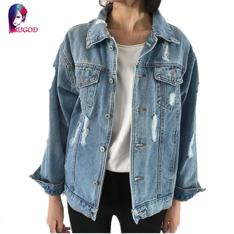 RUGOD джинсовая куртка для женщин Casacos Feminino тонкий рваные с дырками Femme Элегантный