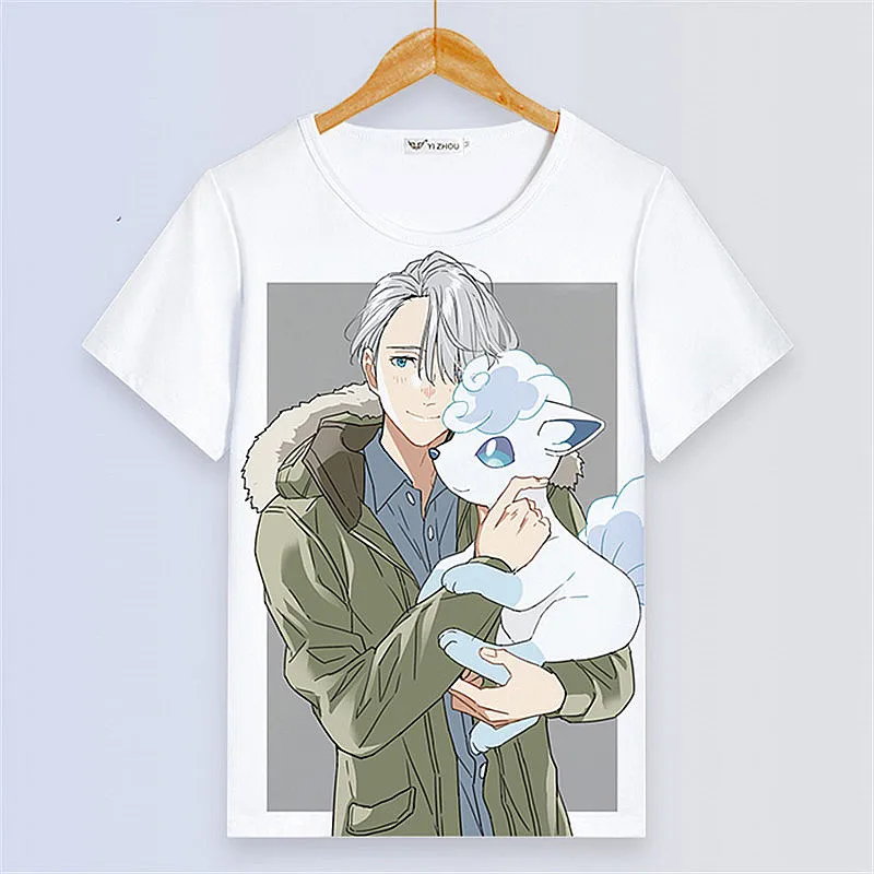 Аниме YURI on ICE Victor Nikiforov летняя футболка для влюбленных Kawaii Animals Женская