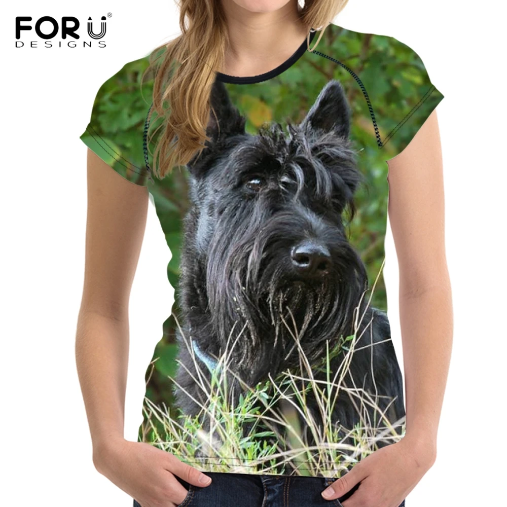 FORUDESIGNS Cute 3D Scottish Terrier Dog Print Women T Shirts Fashion