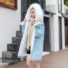 Теплая зимняя куртка-бомбер, женская джинсовая куртка с капюшоном, джинсовые куртки из плотного хлопка, длинная Базовая женская верхняя ветровка, женский большой размер