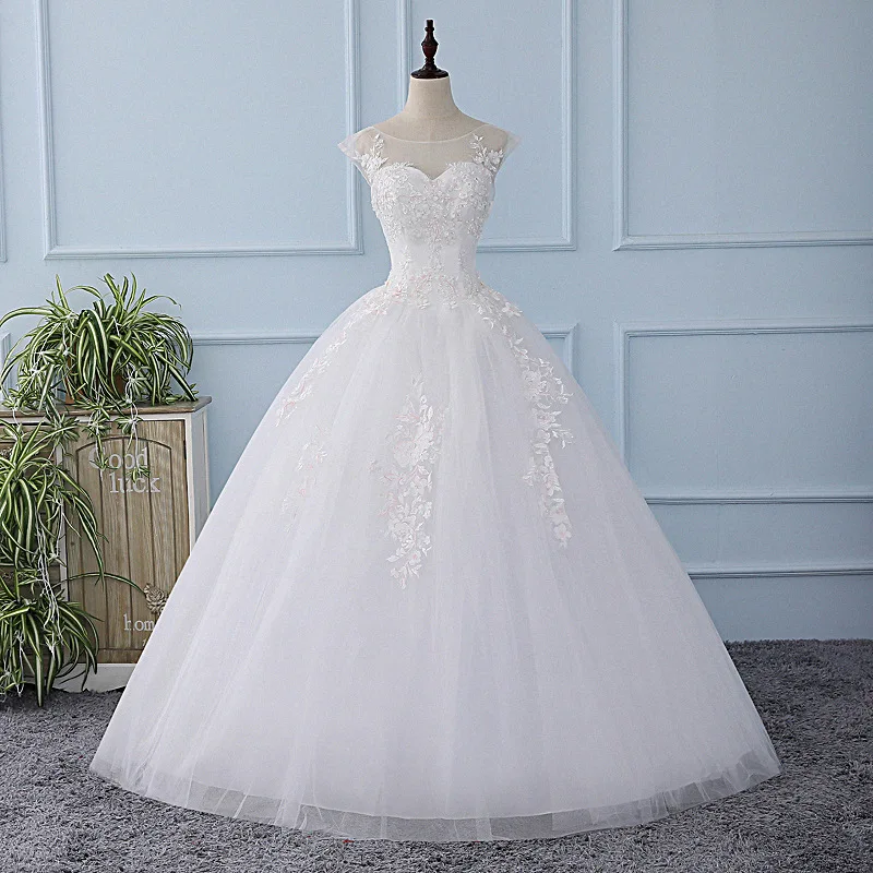 Sheer Garden Wedding Dresses 2019 Tulle Applique Vestidos De Novia White Bride Gown Lace Up Back Custom Made | Свадьбы и торжества