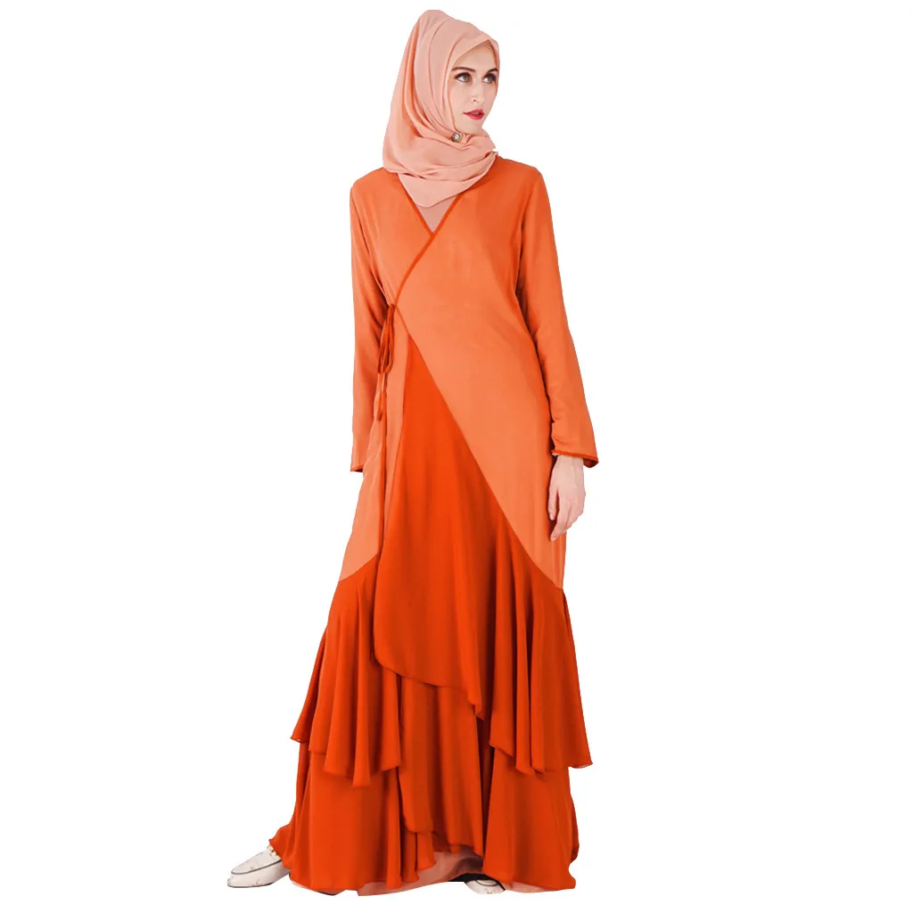 OR Женское скромное летнее платье макси с длинным рукавом, женское платье abaya, Турция, Лоскутная мусульманская одежда, длинный халат, одежда для женщин - Цвет: OR