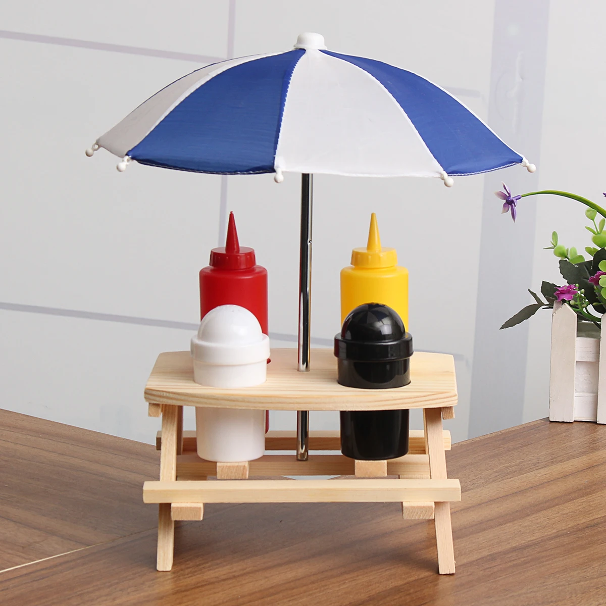 Tavolo Ombrellone Panchina Ampolla Condimento Vaso Set Sale Pepe Bottiglia di Salsa di Supporto Picnic Camping BBQ Accessori Da Cucina Condimento Cremagliera