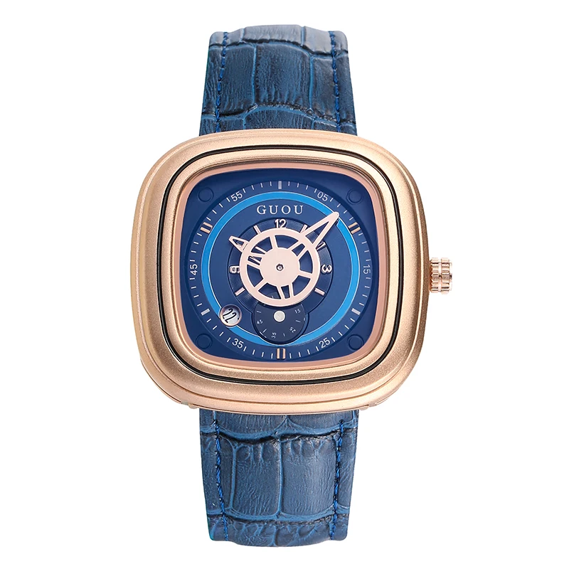 

2019 Fashion Guou Square Unisex Watch Men Ladies Quartz Wrist Watch Casual Leather Reloj Hombre Date Rose Gold Women Dress Clock