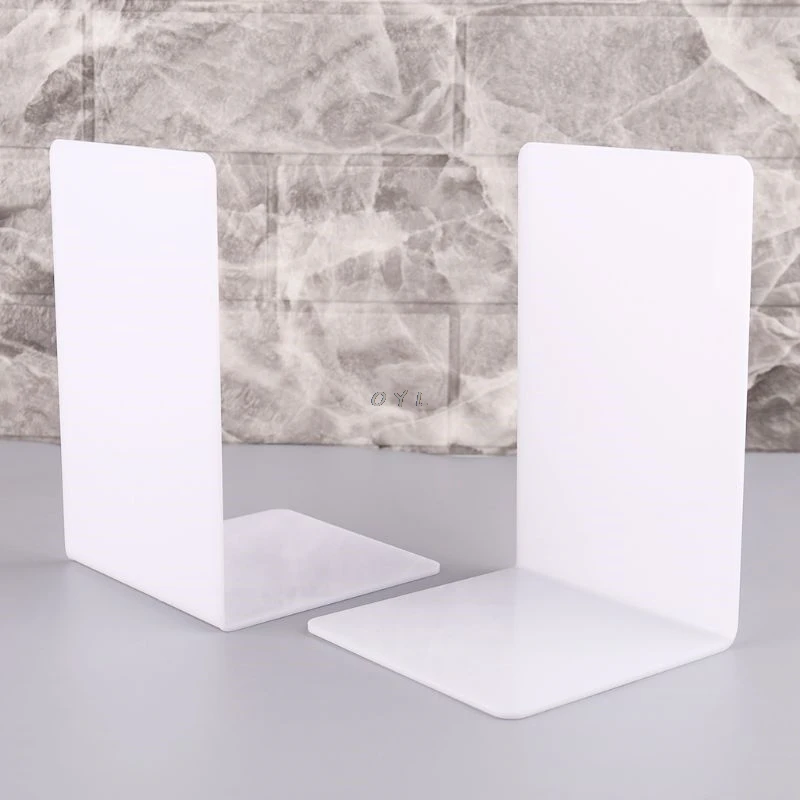 2Pcs White Acrylic Bookends L-shaped Desk Organizer Desktop Book Holder School Stationery Office Accessories