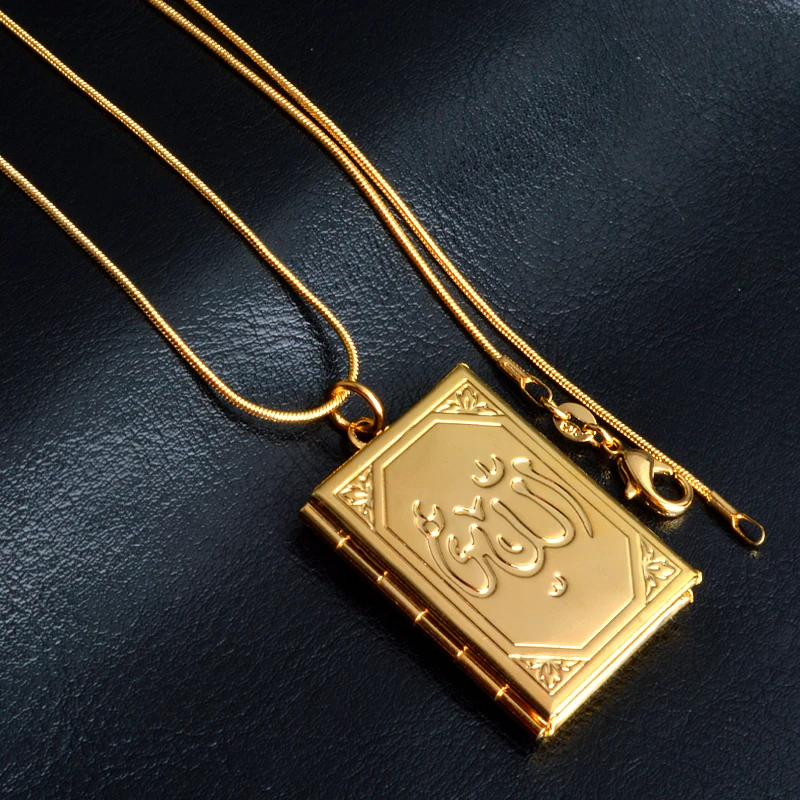 

Fashion Jewelry For Women Stainless Gold Chain Necklace Rectangle Pendant Lovely Memory Frame Case Prayer Box Hot Sale