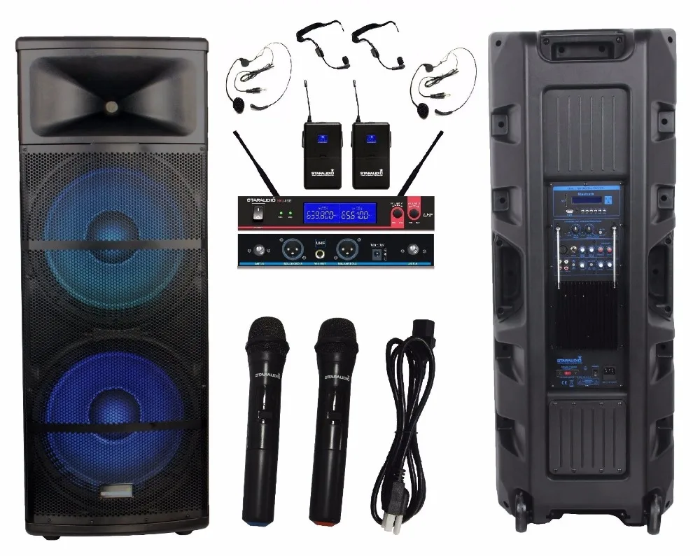 STARAUDIO SDMN-15RGB New Dual 15" 5000W Pro PA DJ Powered LED USB SD FM BT Speaker W/ UHF 2CH Microphone System
STARAUDIO SDMN-15RGB New Dual 15" 5000W Pro PA DJ Powered LED USB SD FM BT Speaker W/ UHF 2CH Microphone System