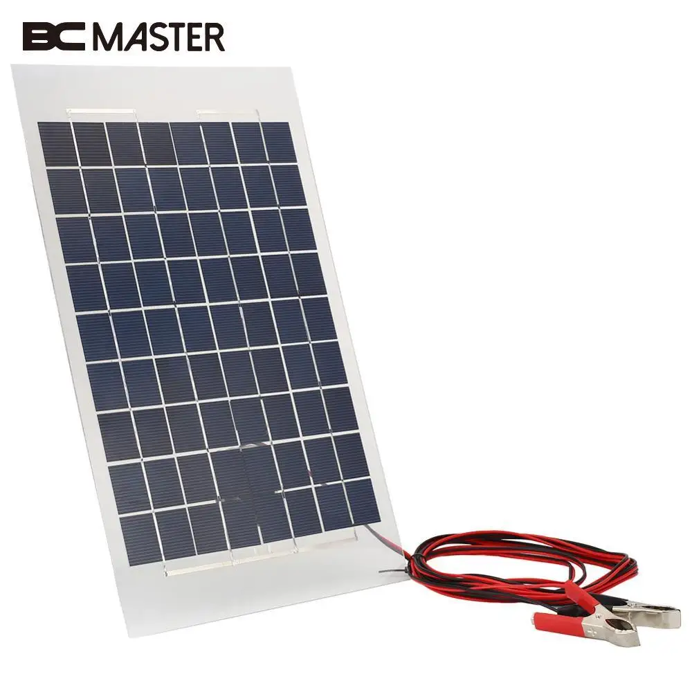 BCMaster 12V 10W 38*22*0.4 cm Solar Panel Board Solar Charger Panel Bank DIY External Battery for Car With Crocodile Clips