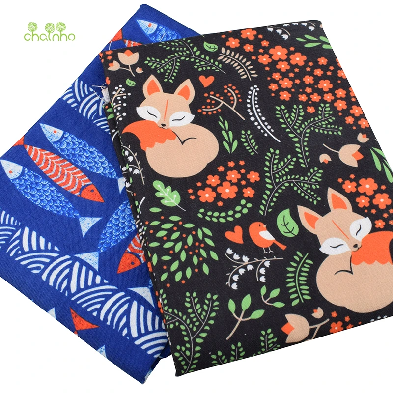 

Chainho,Fox&Fishes Series,Printed Cotton Linen Fabric For DIY Quilting&Sewing Sofa/Table Cloth/Furniture Cover/Cushion Material