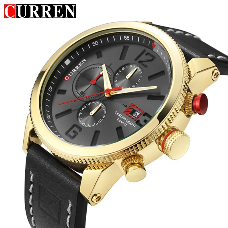 

Fashion Quartz Men Watches Casual Sports Leather Strap Wristwatch With Chronograph Feature CURREN Waterproof Relogio Masculino