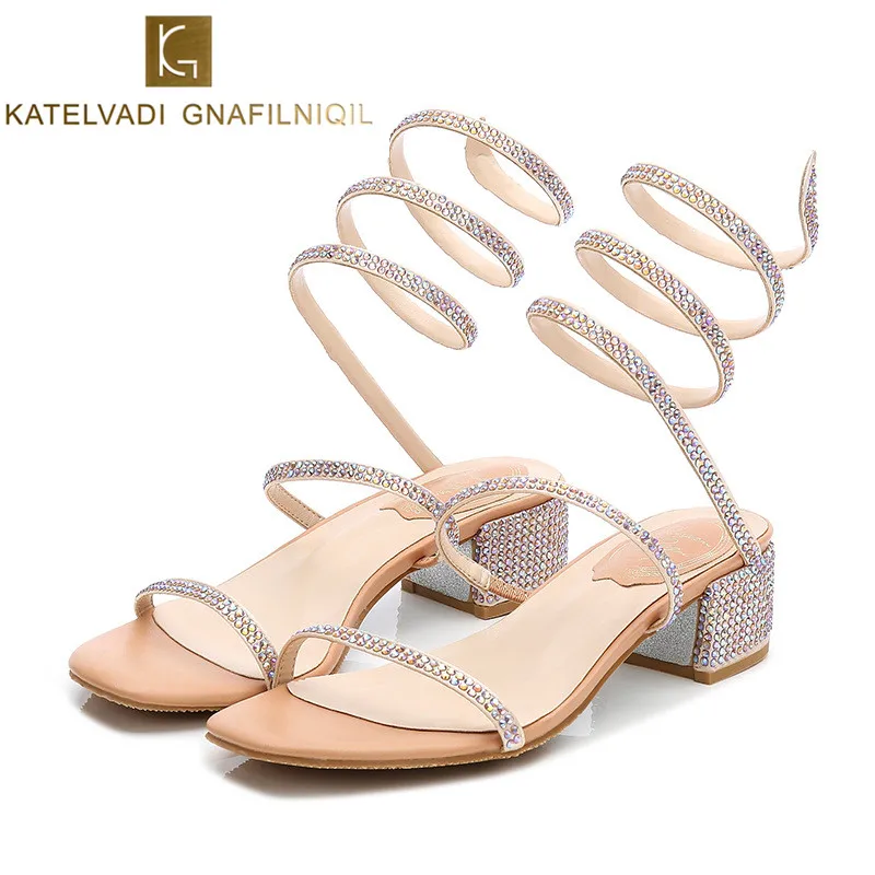 

Luxury Shoes Women Designers Sandals Summer Crystal Shoes Woman Gladiator Sandals Women Thick Heels Ladies Diamond Sandals K-142