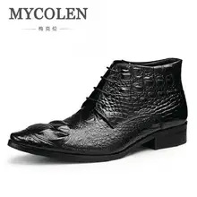 MYCOLEN Handmade Genuine Crocodile Leather Men Autumn Winter Boots High Quality Winter Ankle Boots For Men askeri bot mycolen new brand high quality spring autumn shoes men super warm leather boots fashion high top man ankle boots askeri bot